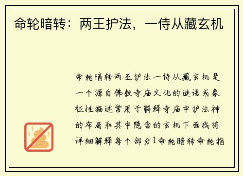 命轮暗转：两王护法，一侍从藏玄机