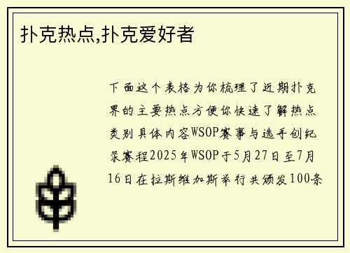 扑克热点,扑克爱好者